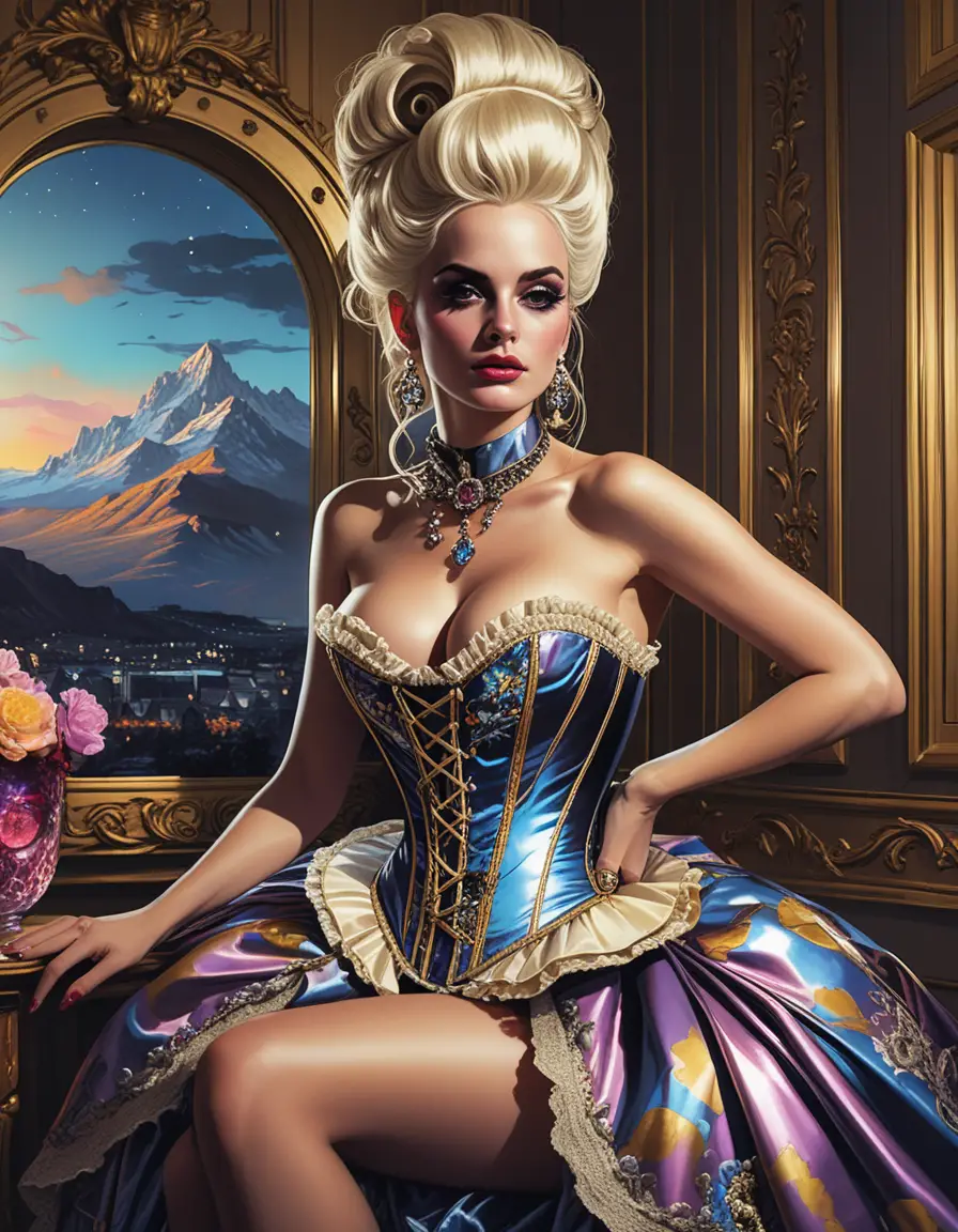 A Blonde Courtesan With an Elaborate Updo in a Rococo Boudoir