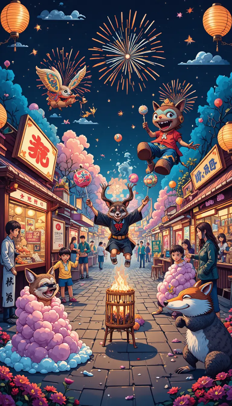 妖怪好友齊聚，歡慶熱鬧的夏日祭典