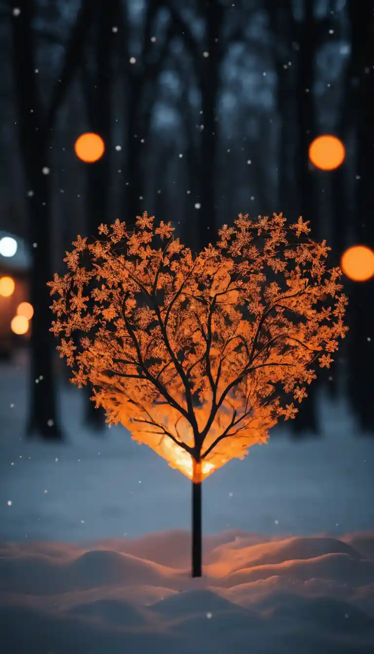 橘色雪花在暗夜月光散景中翩然旋舞