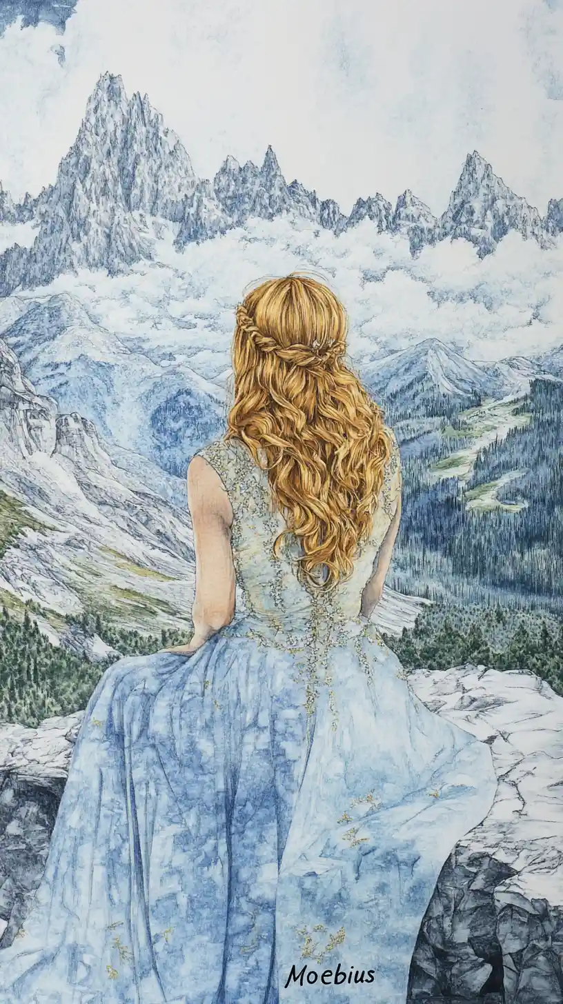 Helene Fischer appears in a watercolor illustration of the Rocky Mountains