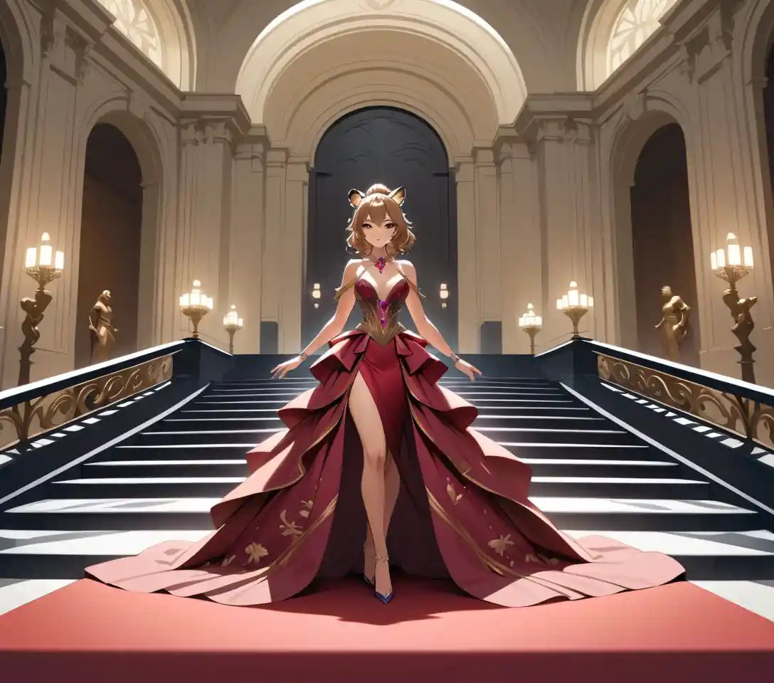 A tiger woman walks the met gala steps in crimson couture