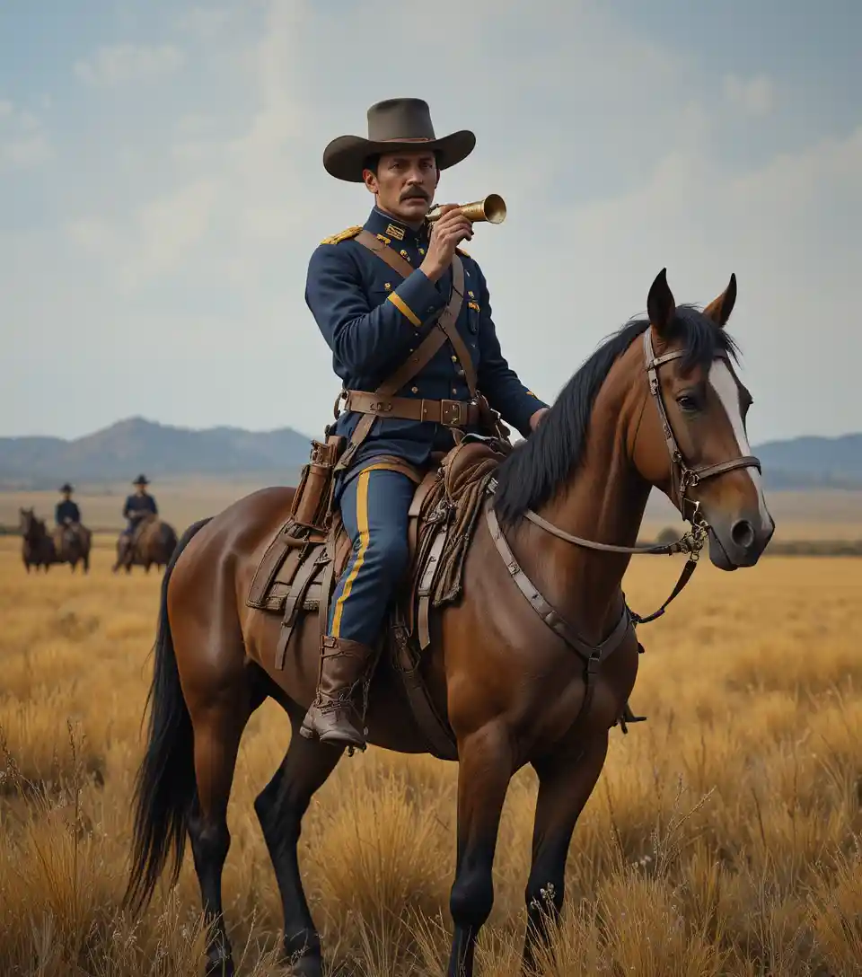 A Cavalry Bugler Sounds His Brass Call Across the American Frontier