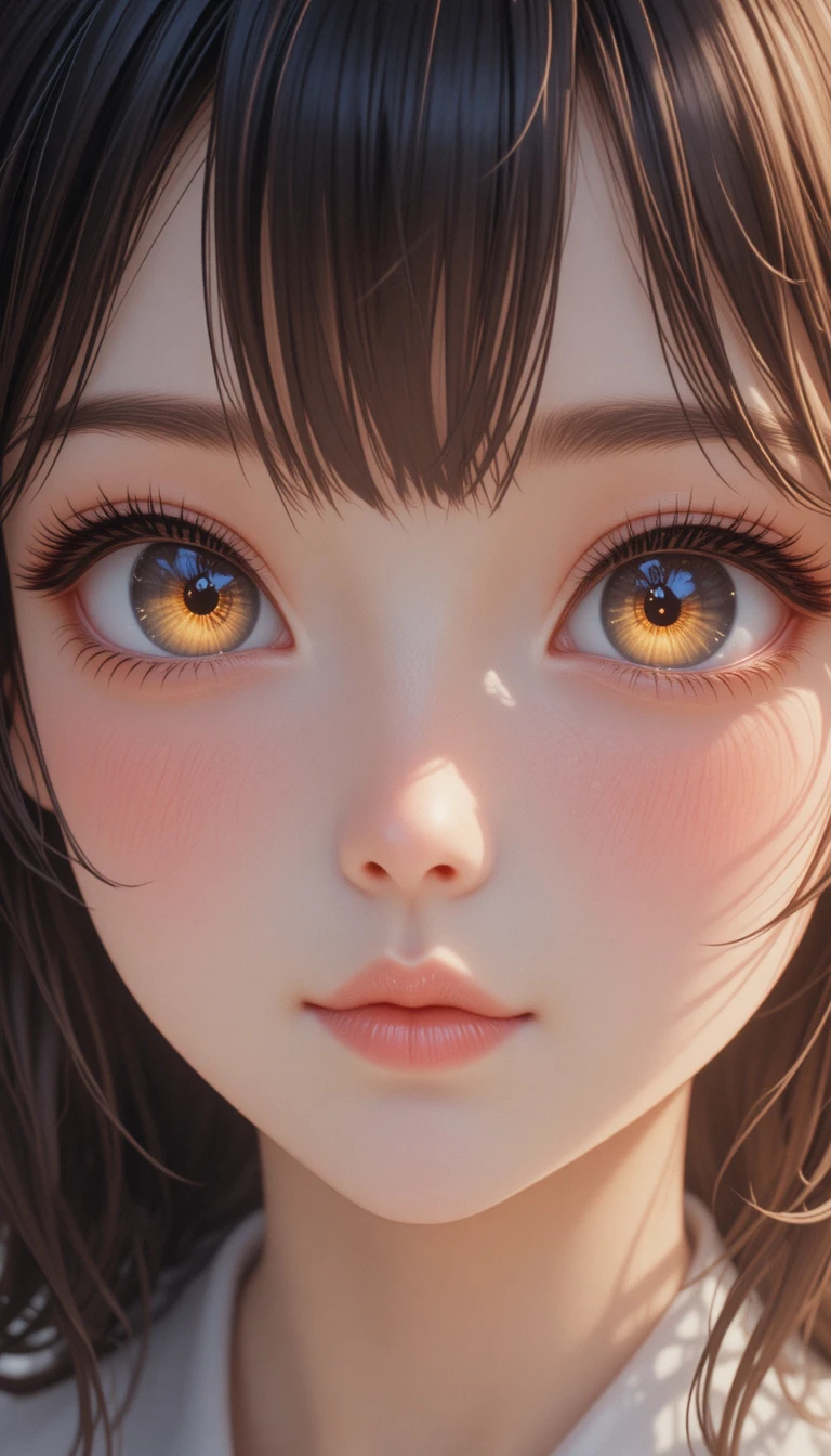 Anime girl portrait with large pale amber eyes