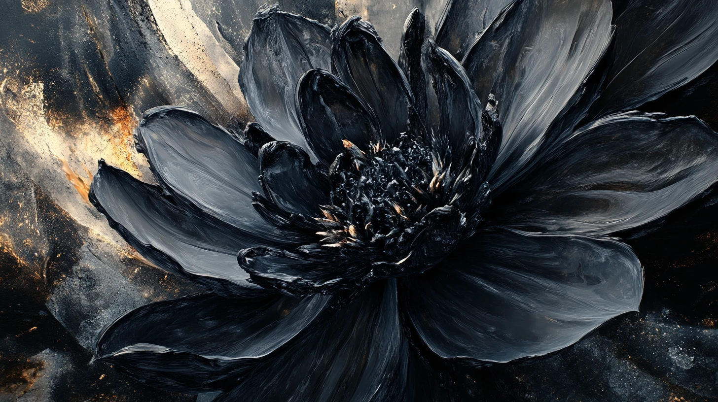 Un fiore colossale sboccia sotto un'eclissi totale con petali di ossidiana