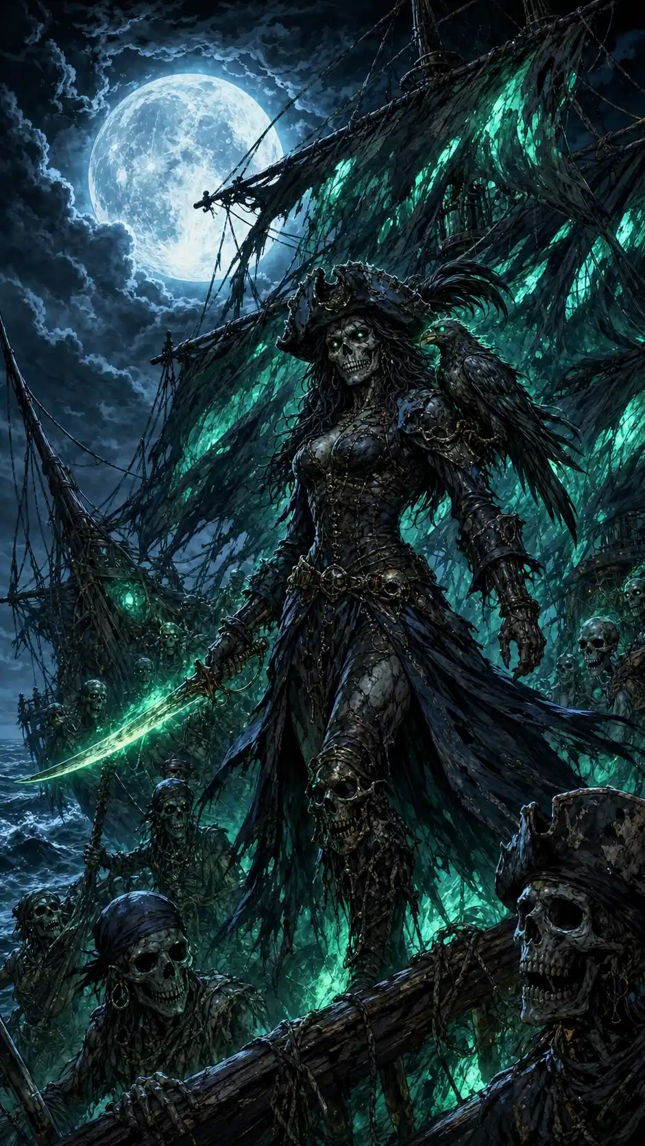 Illustrazione dark fantasy con linee d'inchiostro e cel shading