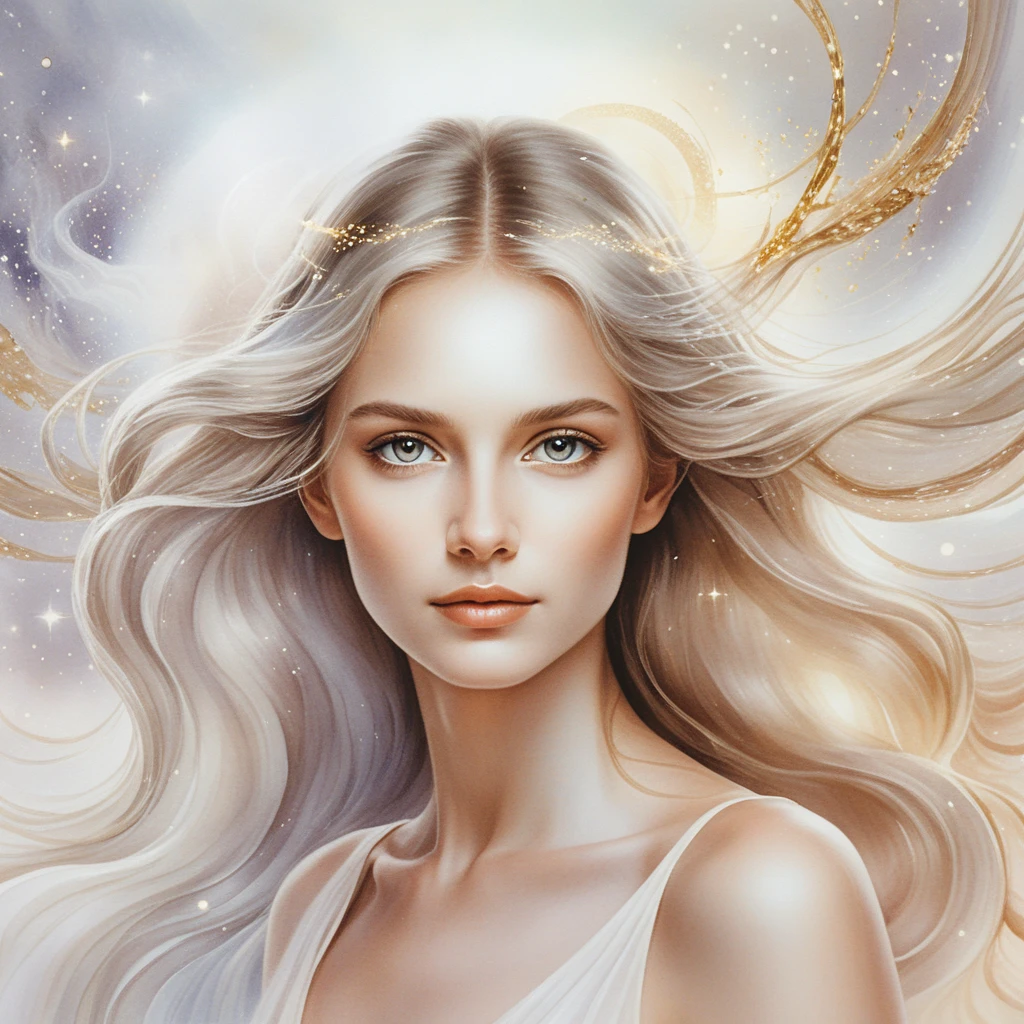 A Silver And Gold Cosmic Being Emerges From Soft Light