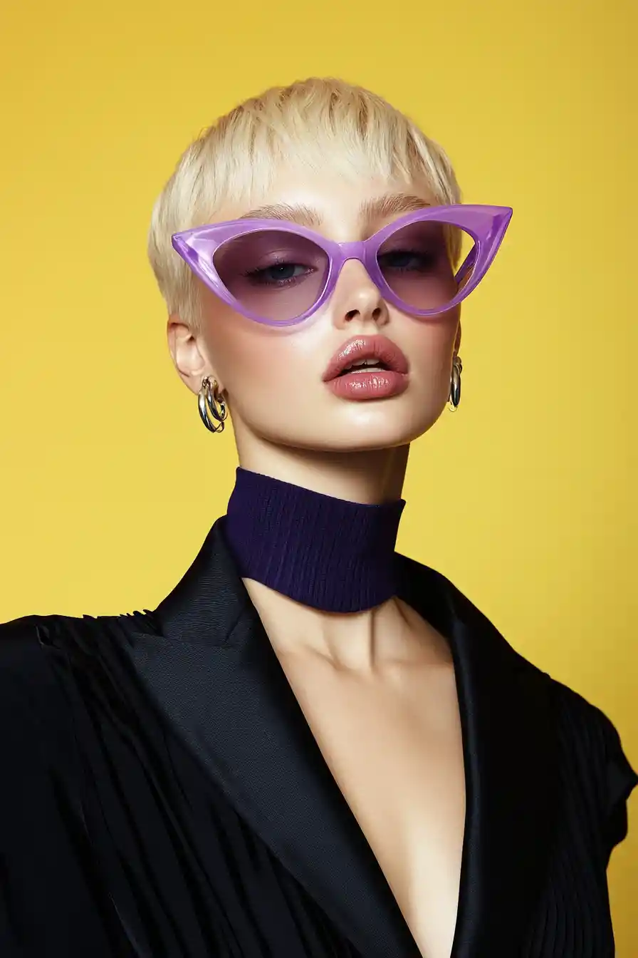 Centered fashion portrait with a lemon yellow background