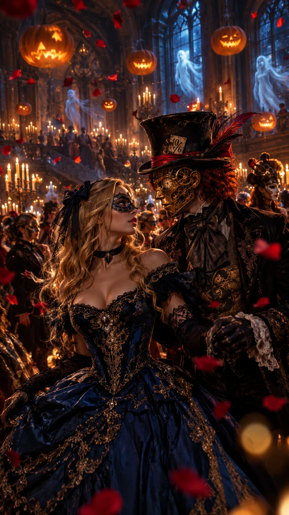 Alice enters a Halloween masquerade ball inside an abandoned castle