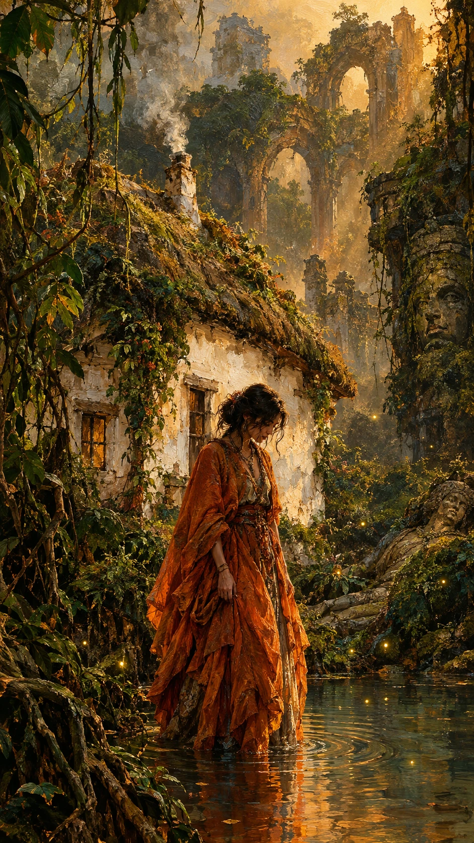 A Whitewashed Cottage Emerges From Earth Beneath a Mossy Thatched Roof