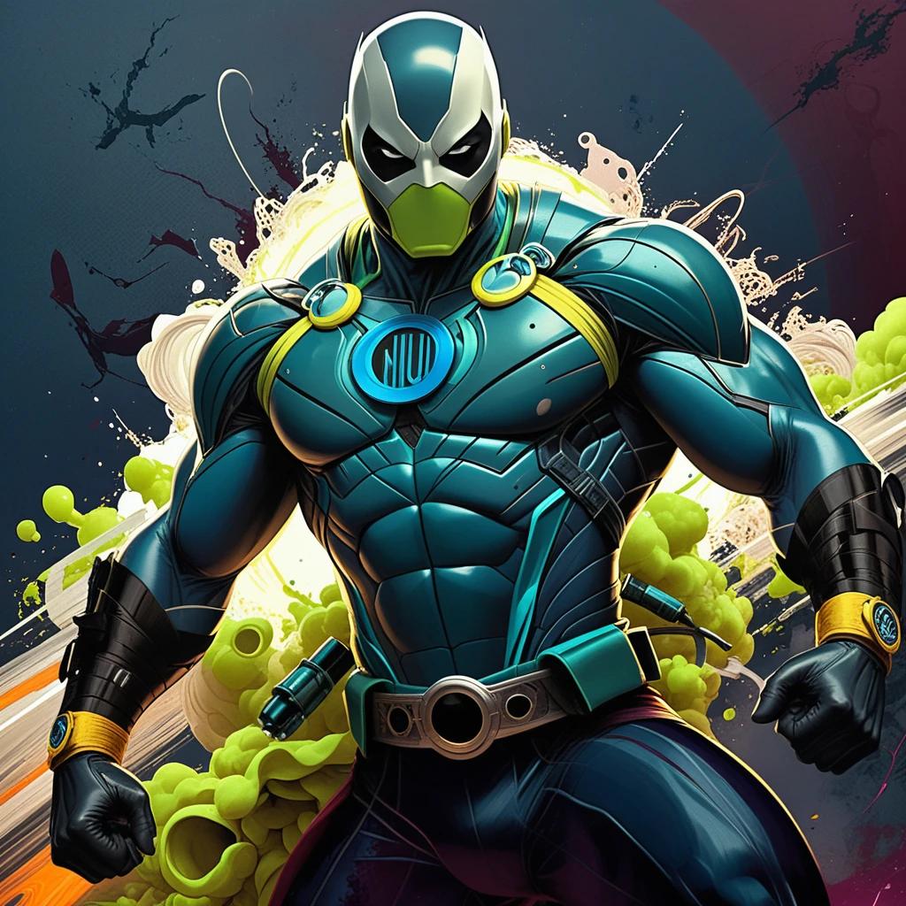 Un superhéroe negro enmascarado con un traje táctico de cómic