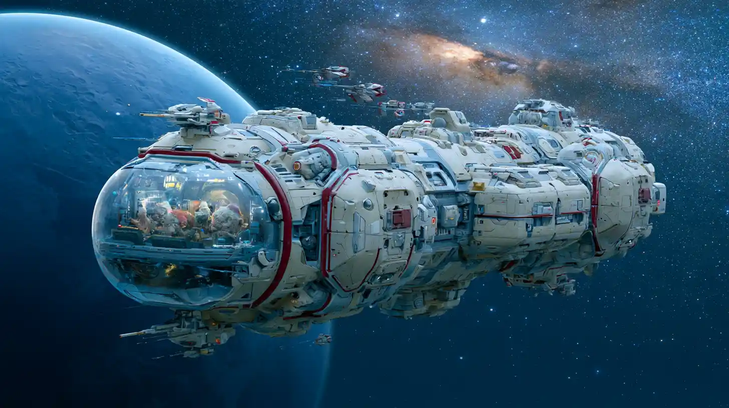 Un crucero espacial alienígena pasa junto a un inmenso planeta azul