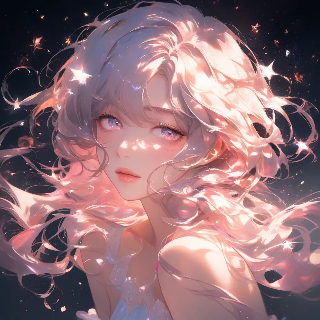 月光背景下，髮絲輕柔飄逸的模糊女性臉龐
