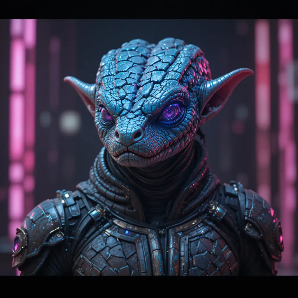 海邊身穿科幻服的男性人形生物，臉部融合動物特徵