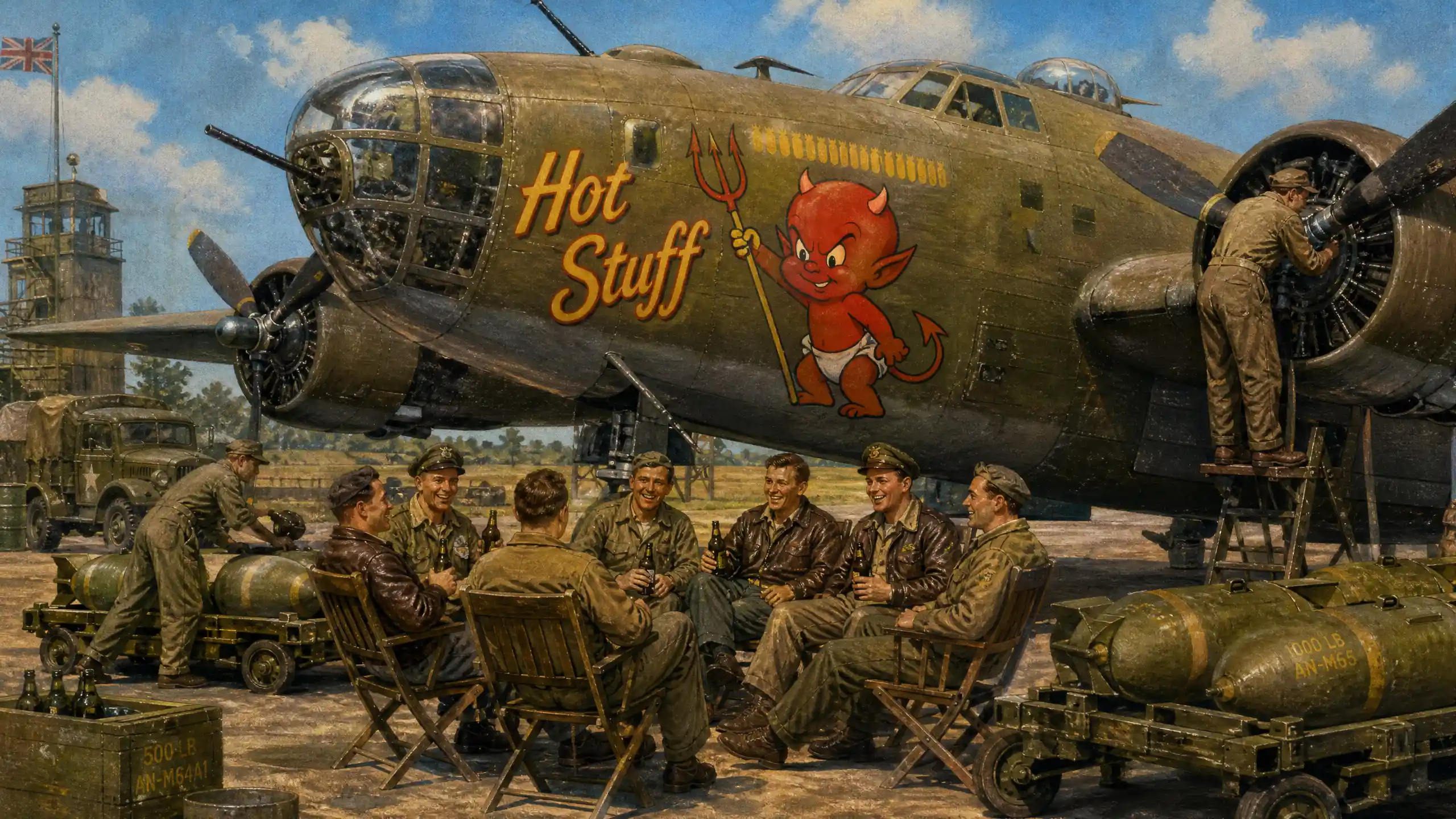 제2차 세계대전 당시 영국 시골 비행장에 있는 B-24 리버레이터