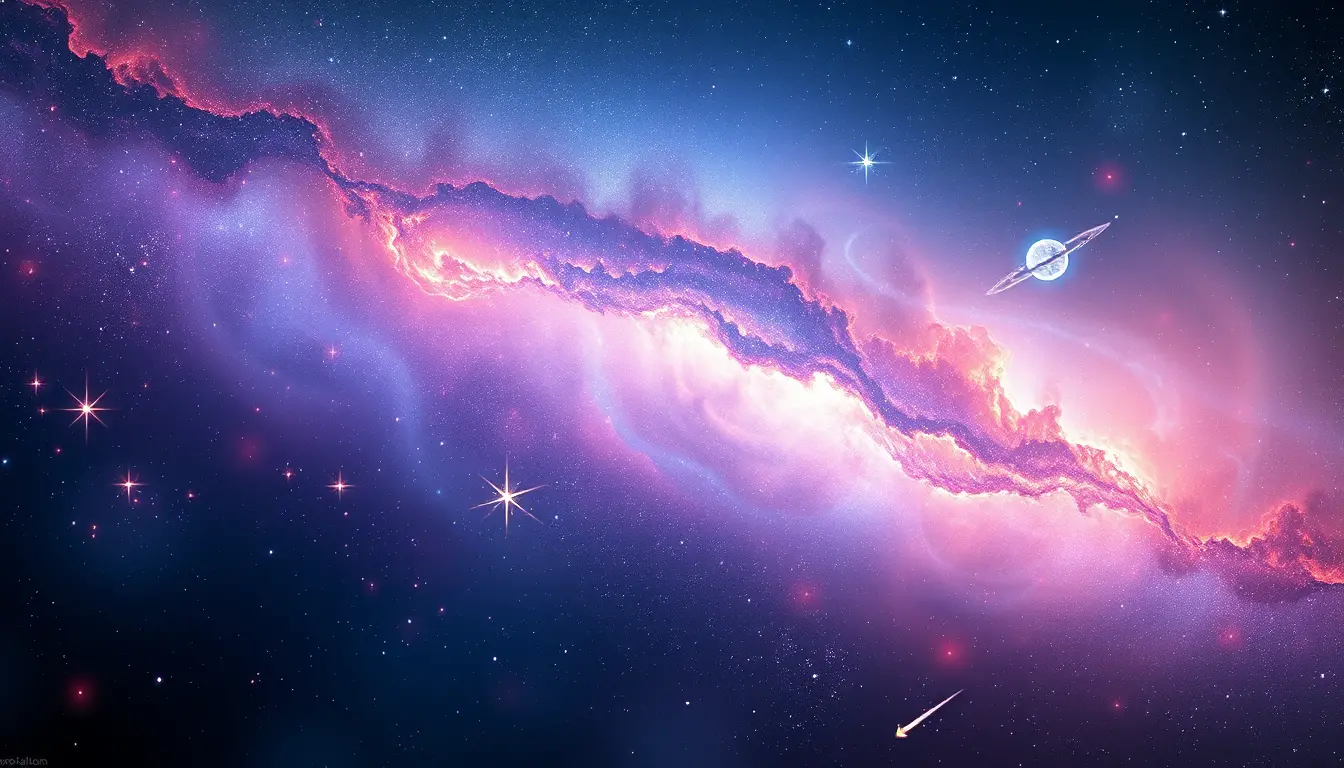 Fond d’écran cosmique avec galaxies tourbillonnantes et étoiles