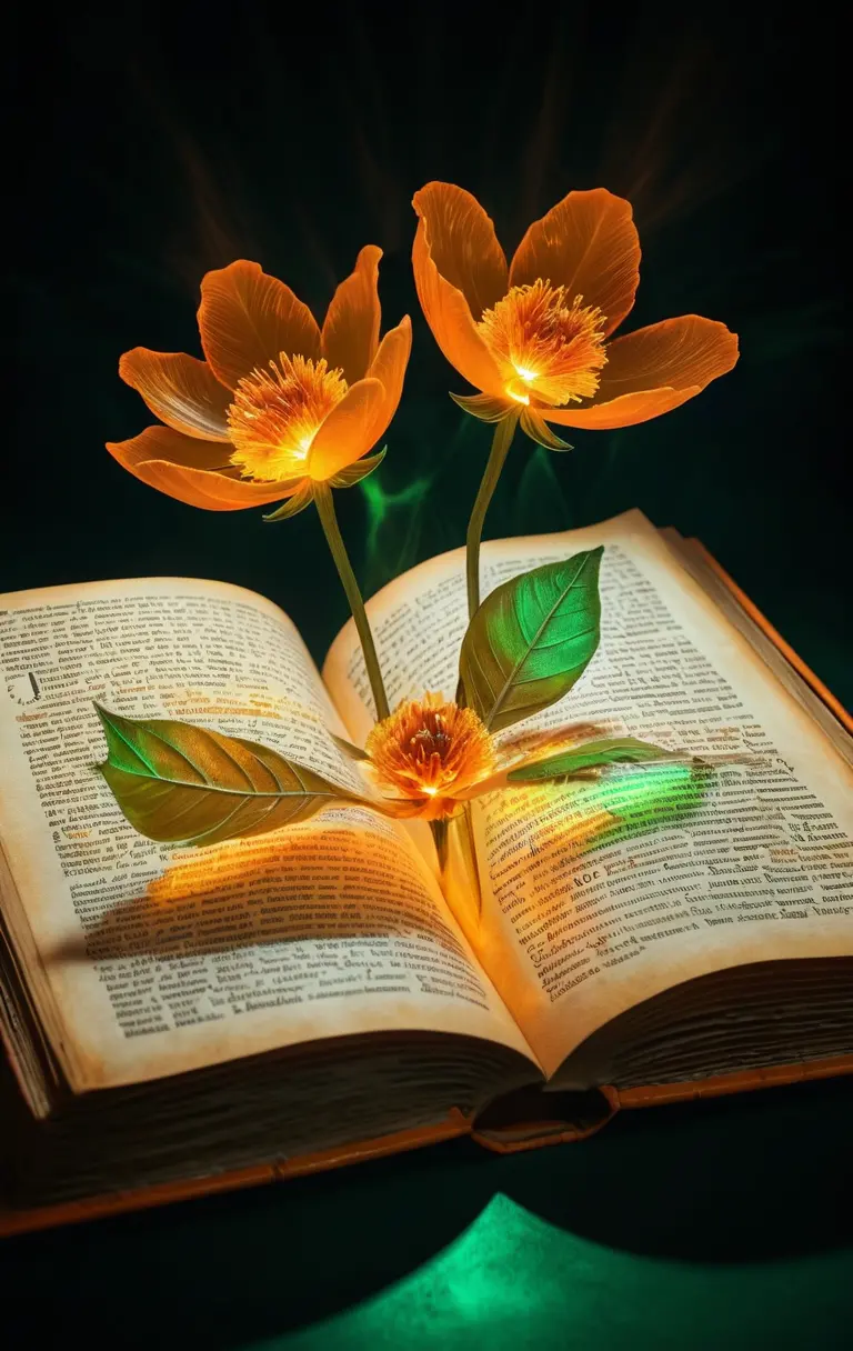 Antikes magisches Buch mit leuchtenden Blumen und Licht