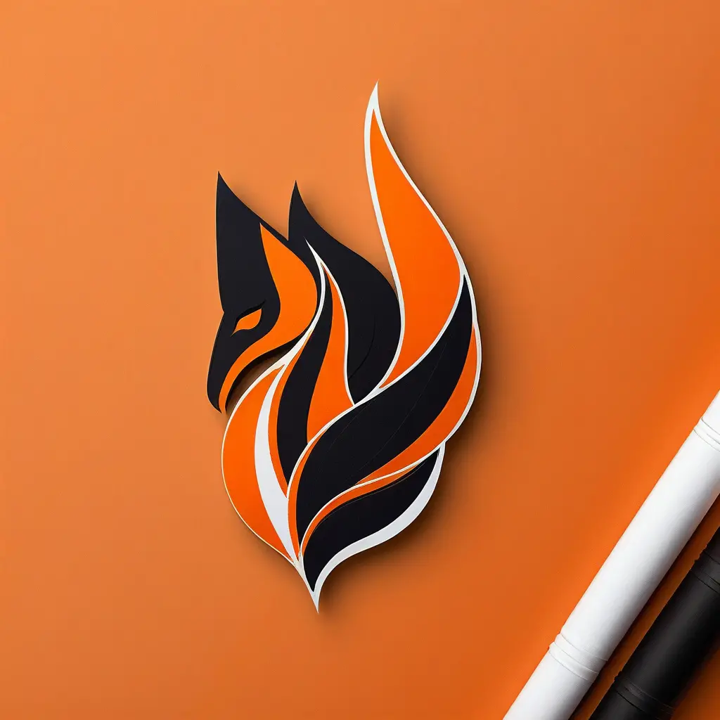 Minimaler Fuchskopf-Logo in Schwarz, Weiß und Orange