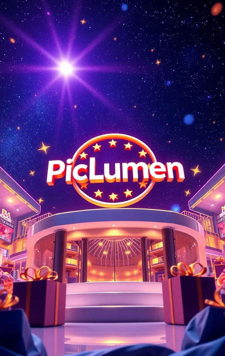 Dreidimensionales Logo, das in einer kosmischen Shoppingszene leuchtet