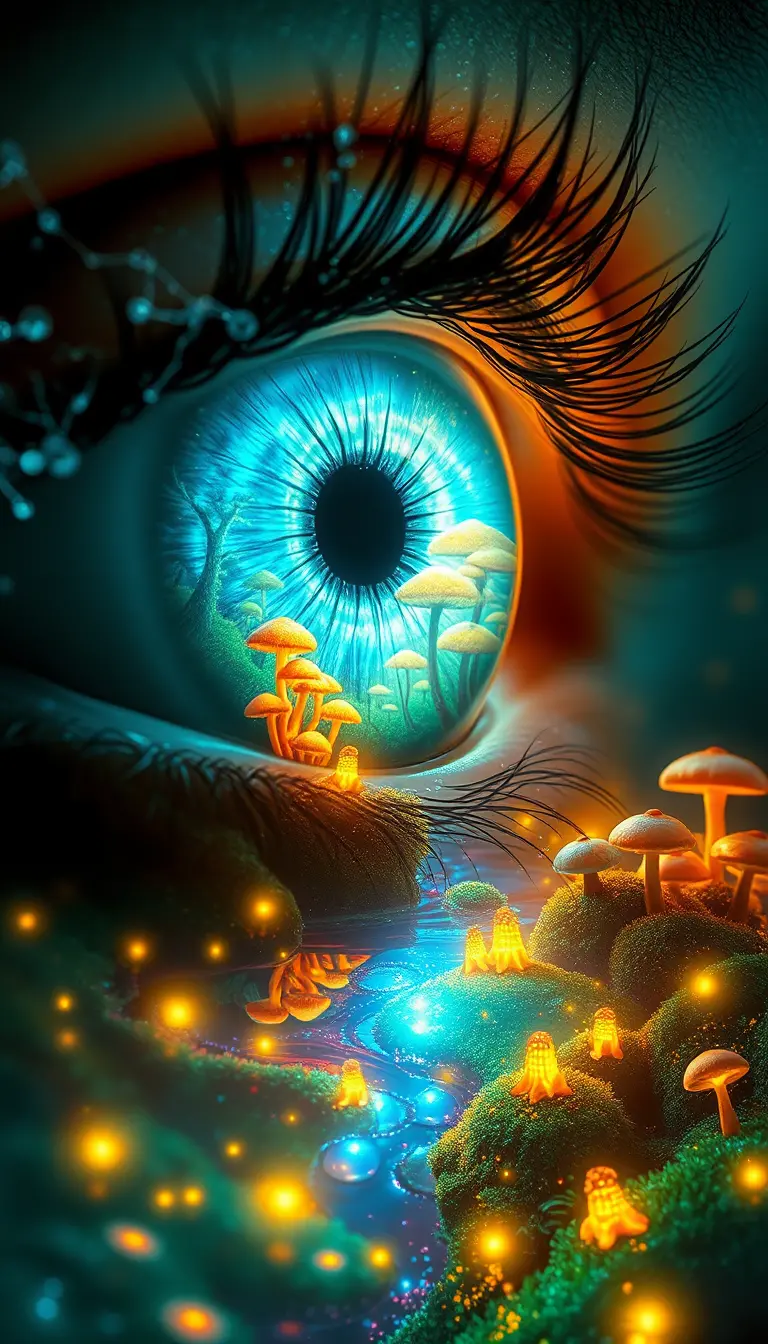 Surreal close up of a glowing mystical forest eye