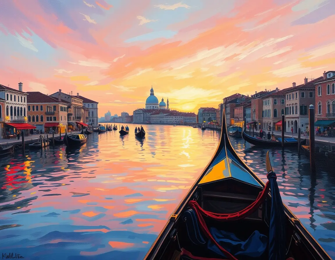 Gondole romantique sur un canal calme de Venise au crépuscule